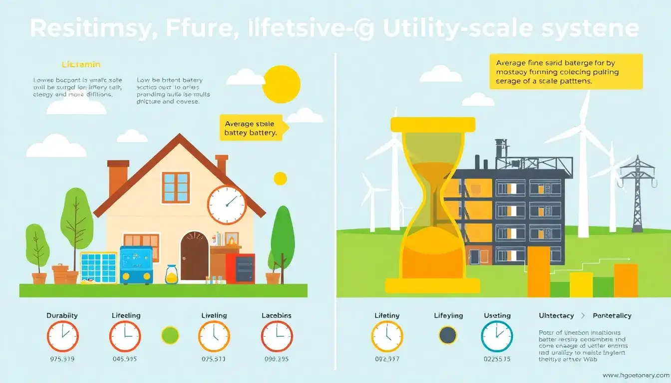 How do the lifetimes of residential and utility-scale battery storage systems compare