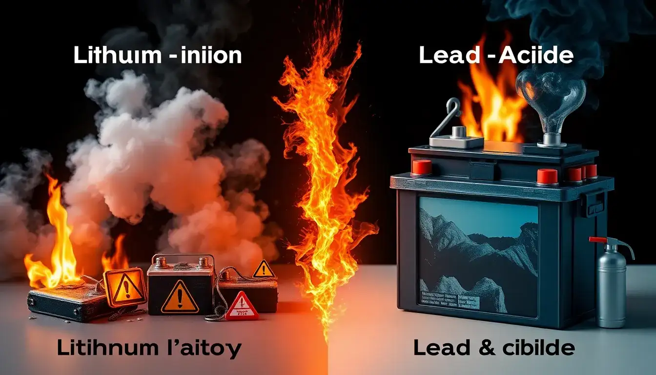 What are the safety concerns associated with lithium-ion batteries versus lead-acid batteries