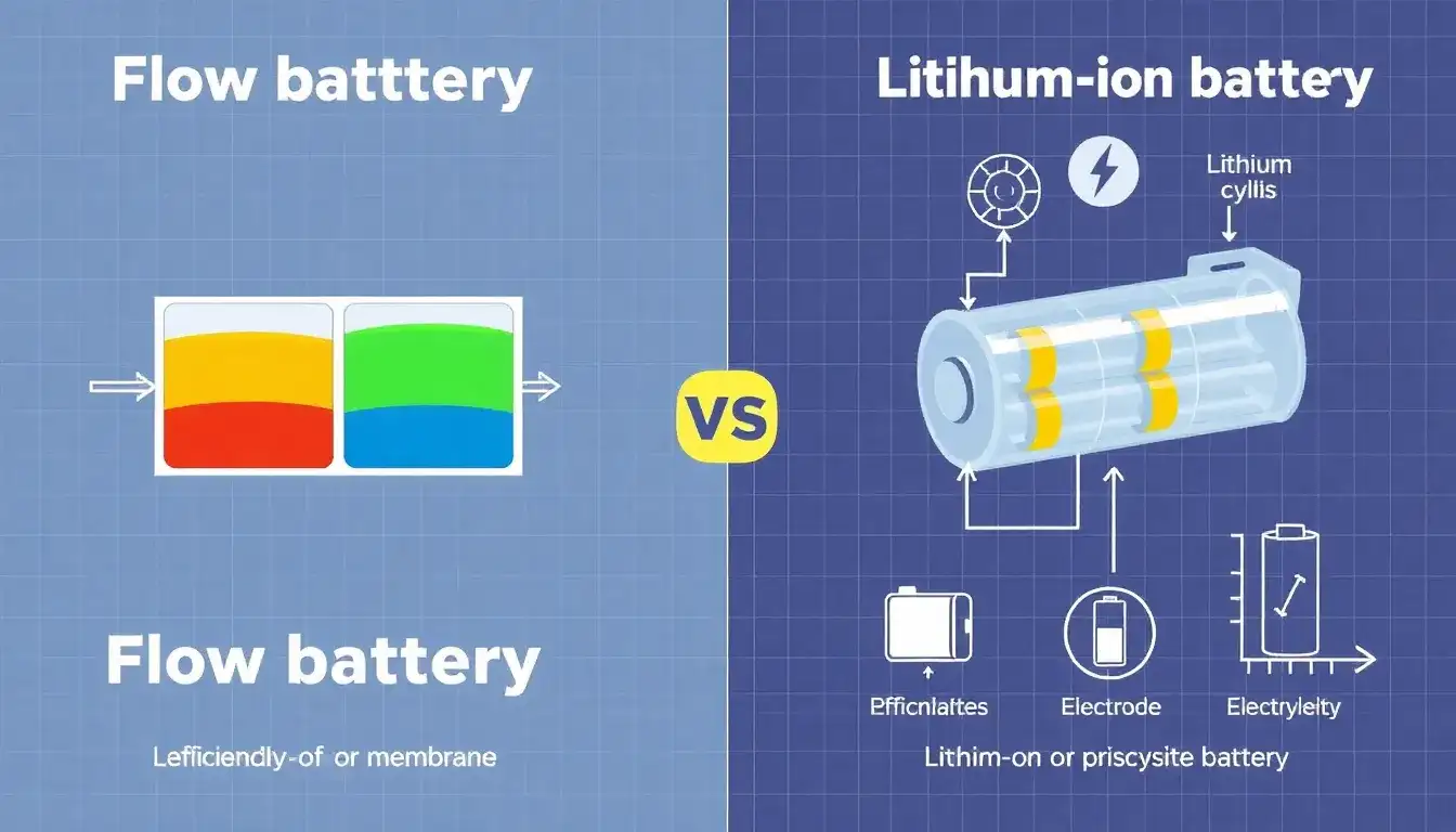 How does the efficiency of flow batteries compare to lithium-ion batteries