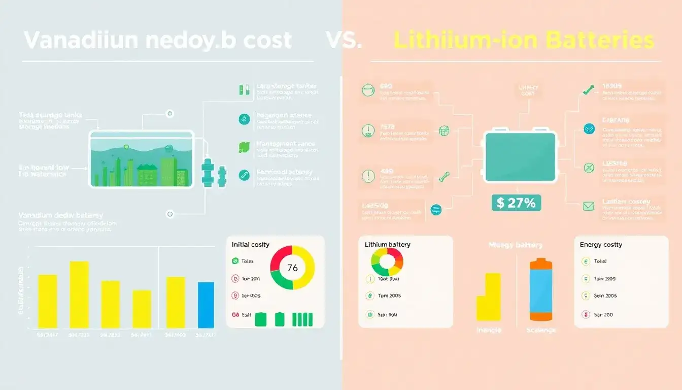 What are the main cost differences between vanadium redox flow batteries and lithium-ion batteries