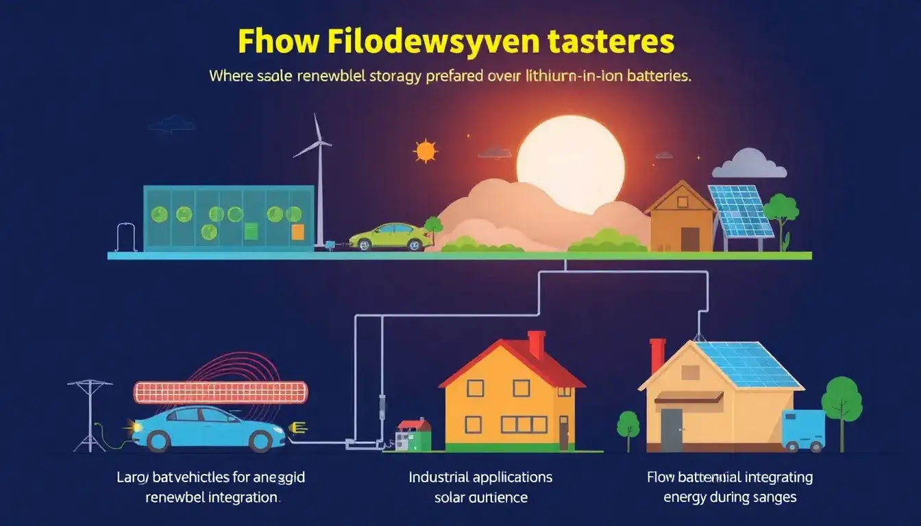 What are the main applications where flow batteries are preferred over lithium-ion batteries
