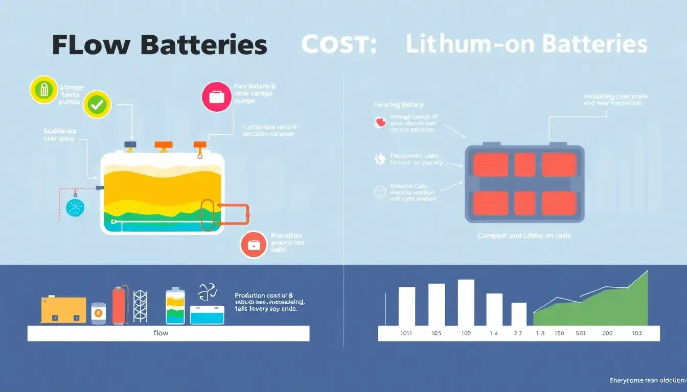 How do flow batteries compare to lithium-ion batteries in terms of cost