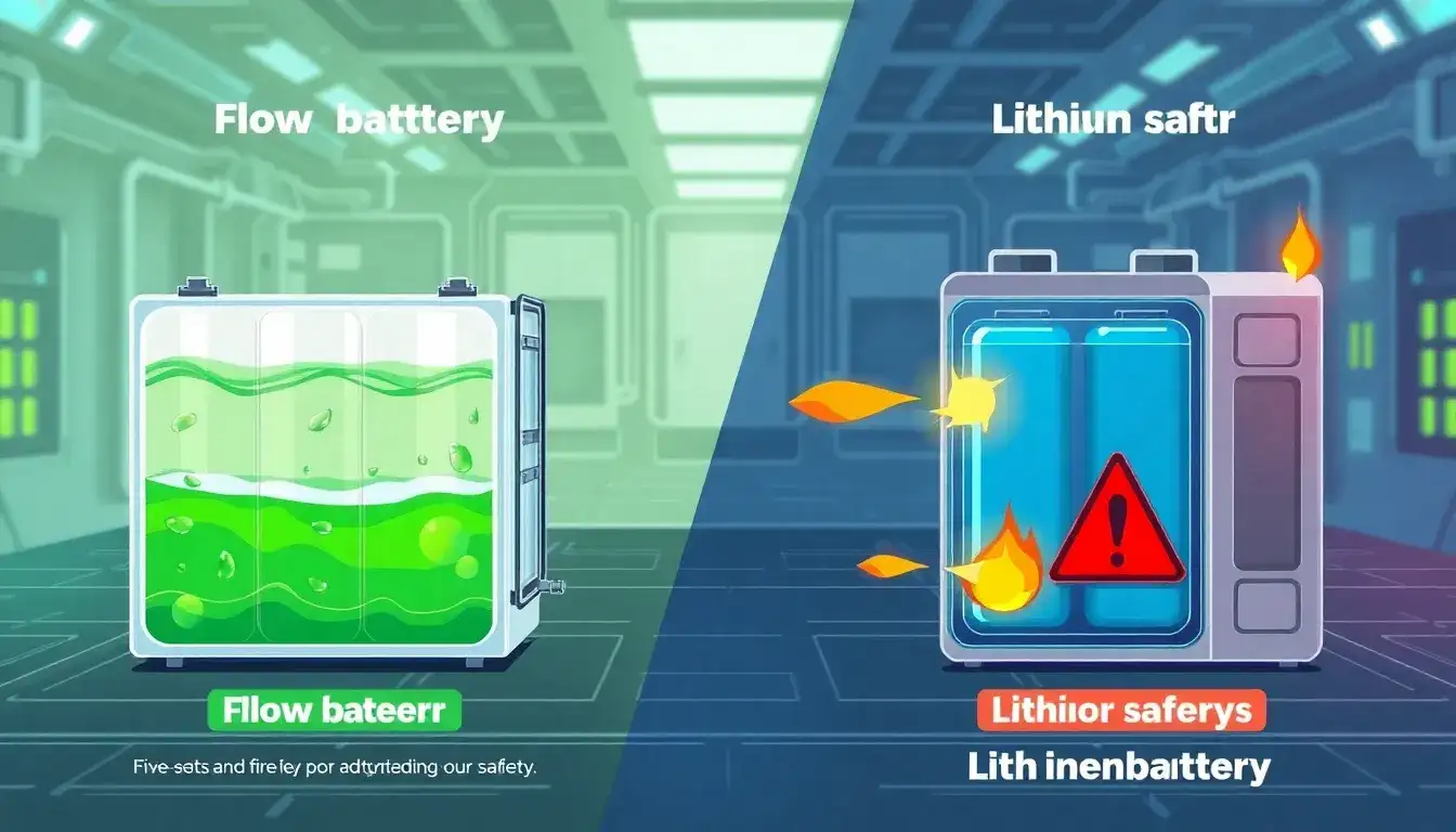 How do flow batteries compare to lithium-ion batteries in terms of overall safety