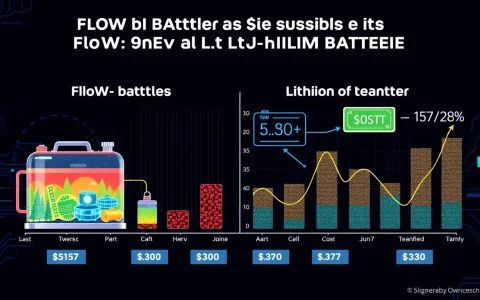 How do the costs of flow batteries compare to lithium-ion batteries over time
