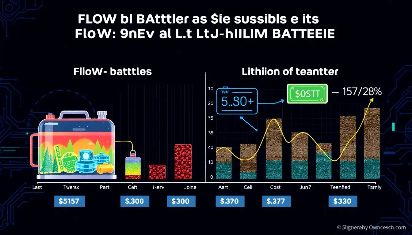 How do the costs of flow batteries compare to lithium-ion batteries over time