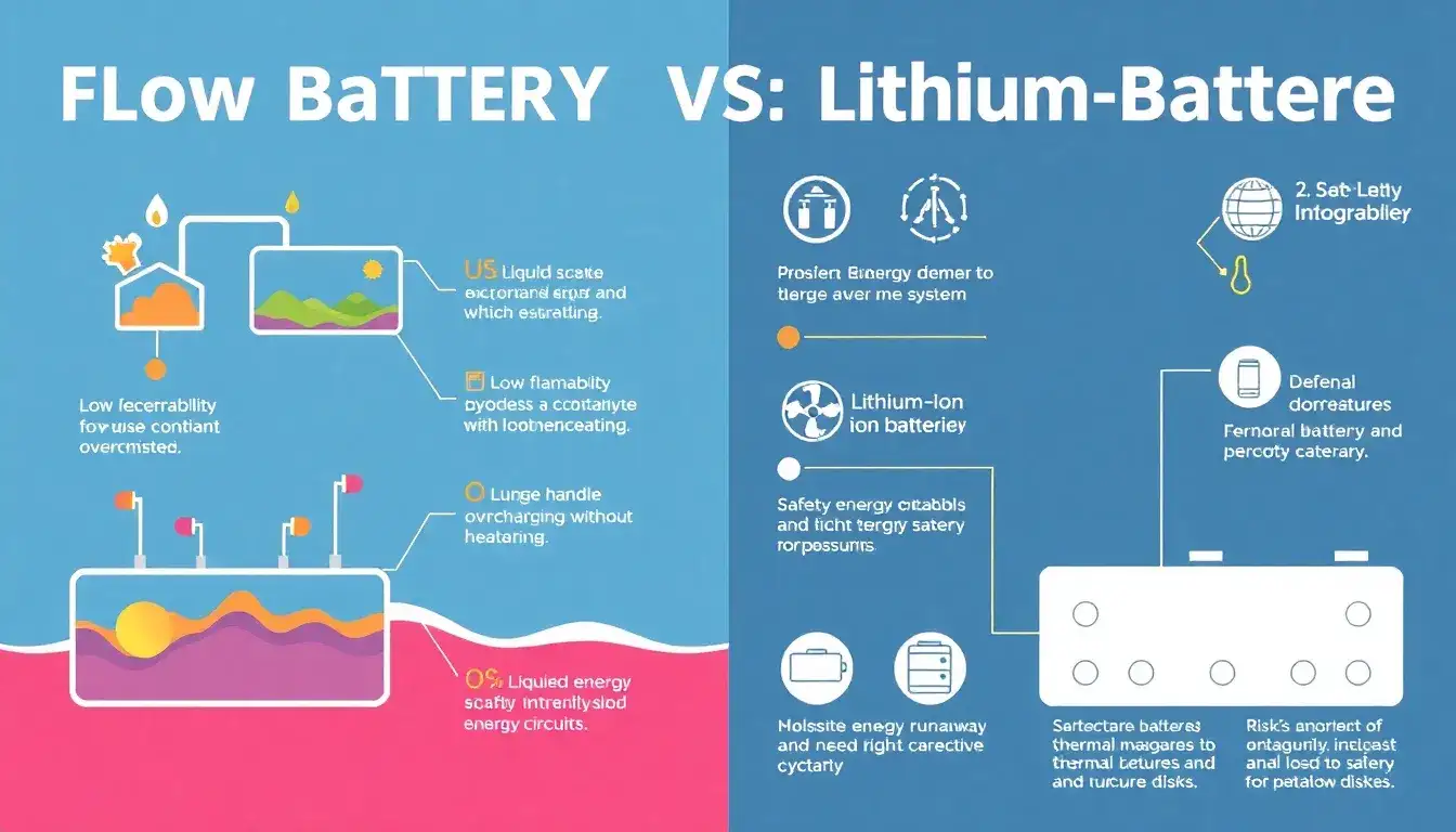 What are the main safety differences between flow batteries and lithium-ion batteries