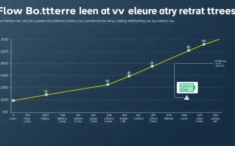 How does the cost per kWh of flow batteries compare to lithium-ion batteries over time