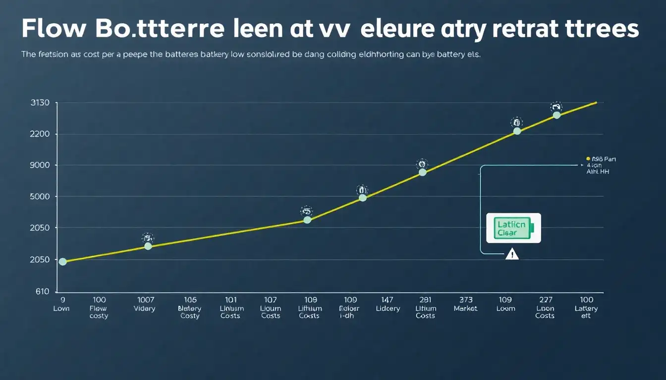 How does the cost per kWh of flow batteries compare to lithium-ion batteries over time