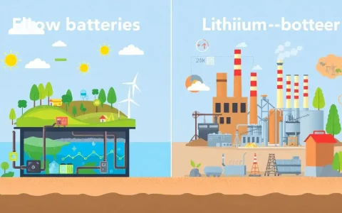 What are the environmental impacts of flow batteries versus lithium-ion batteries
