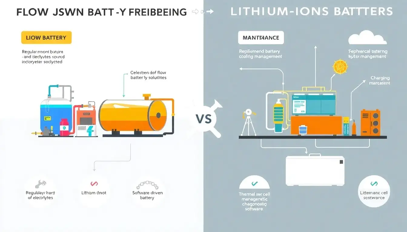 How do the maintenance requirements of flow batteries differ from those of lithium-ion batteries
