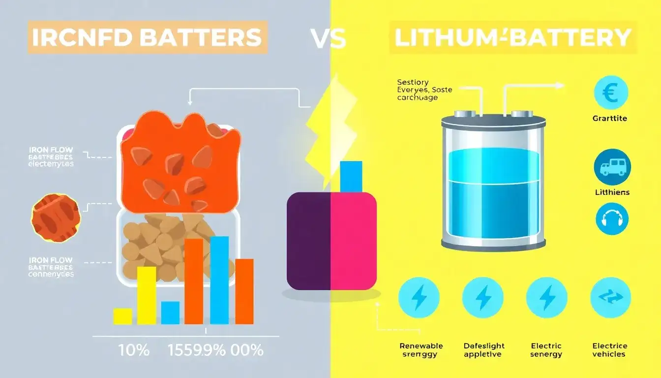 How does the cost of iron flow batteries compare to lithium-ion batteries