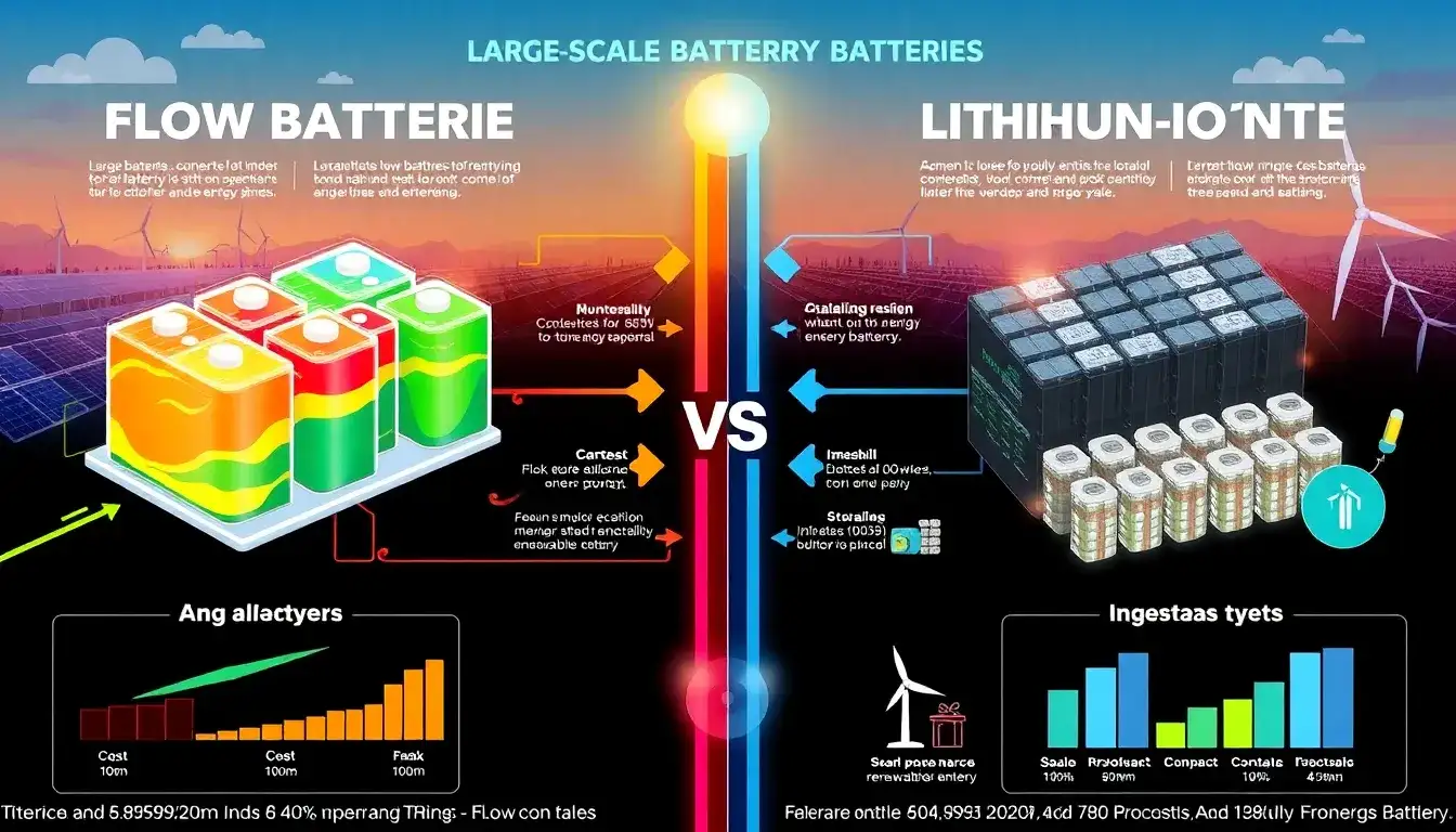 How do the costs of flow batteries compare to those of lithium-ion batteries for large-scale energy storage