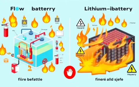 How do flow batteries compare to lithium-ion batteries in terms of fire safety