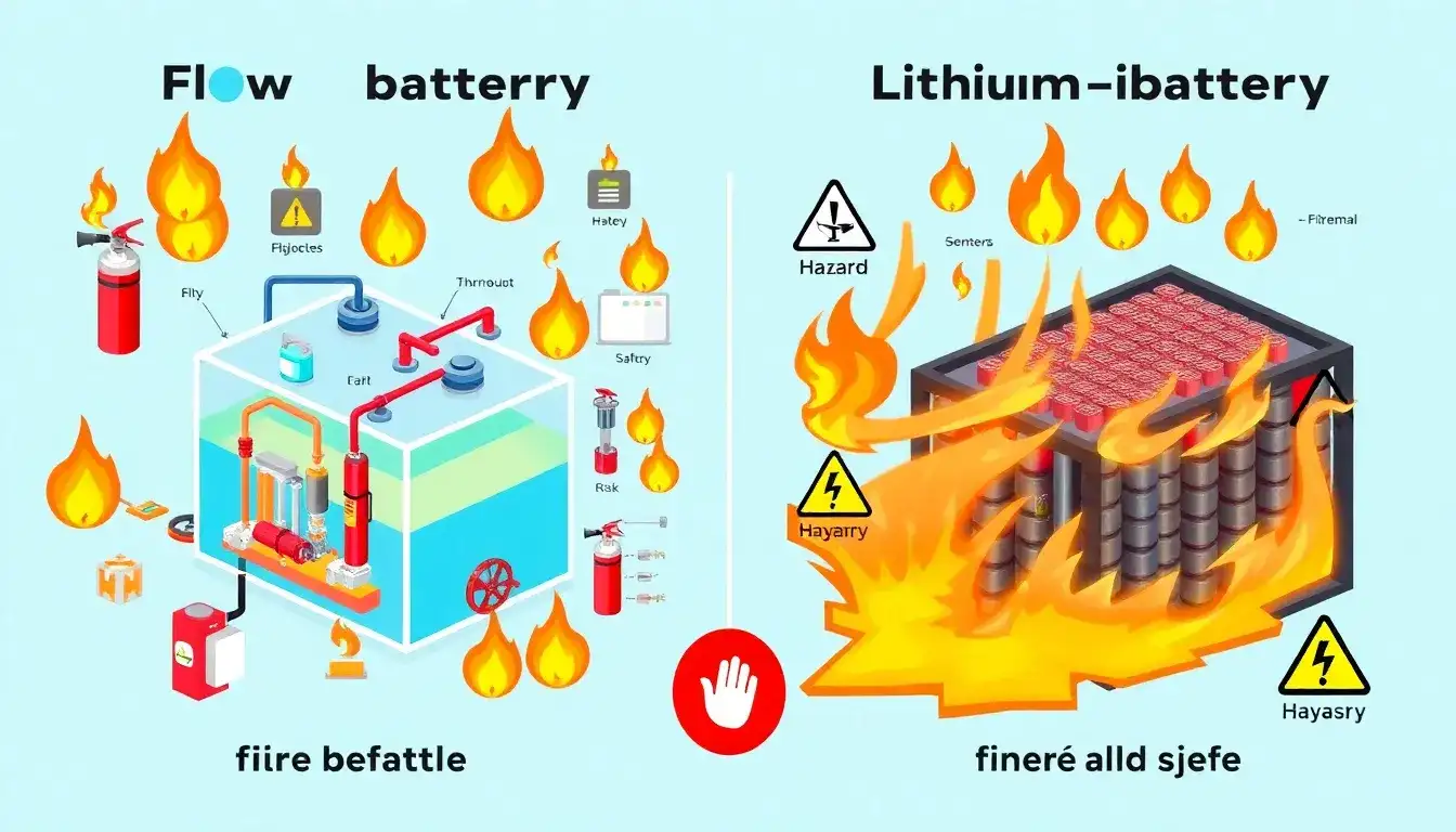 How do flow batteries compare to lithium-ion batteries in terms of fire safety