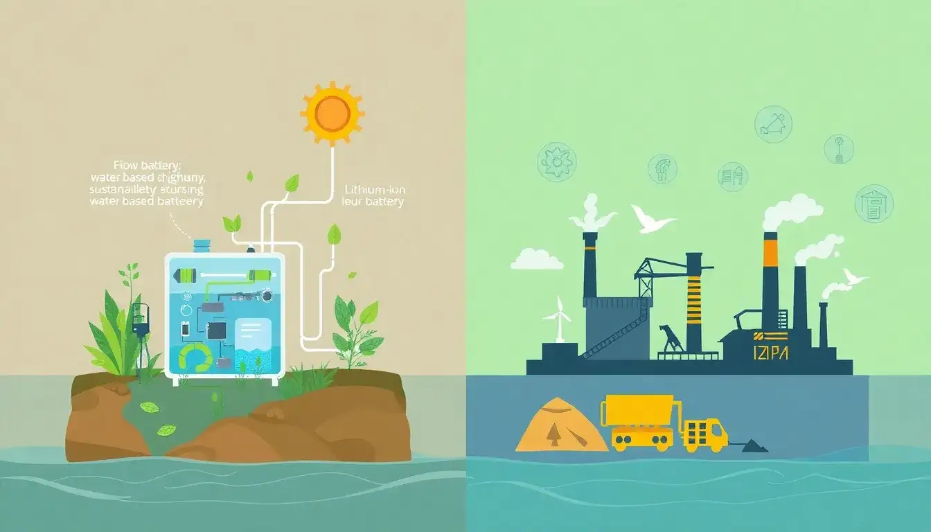 How do the environmental impacts of flow batteries and lithium-ion batteries differ