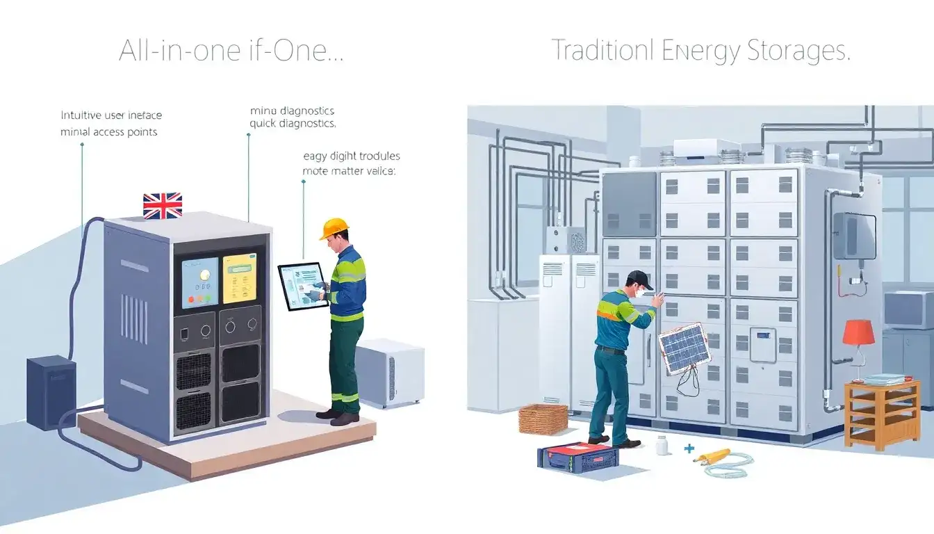 How does the maintenance process differ between all-in-one and traditional energy storage systems
