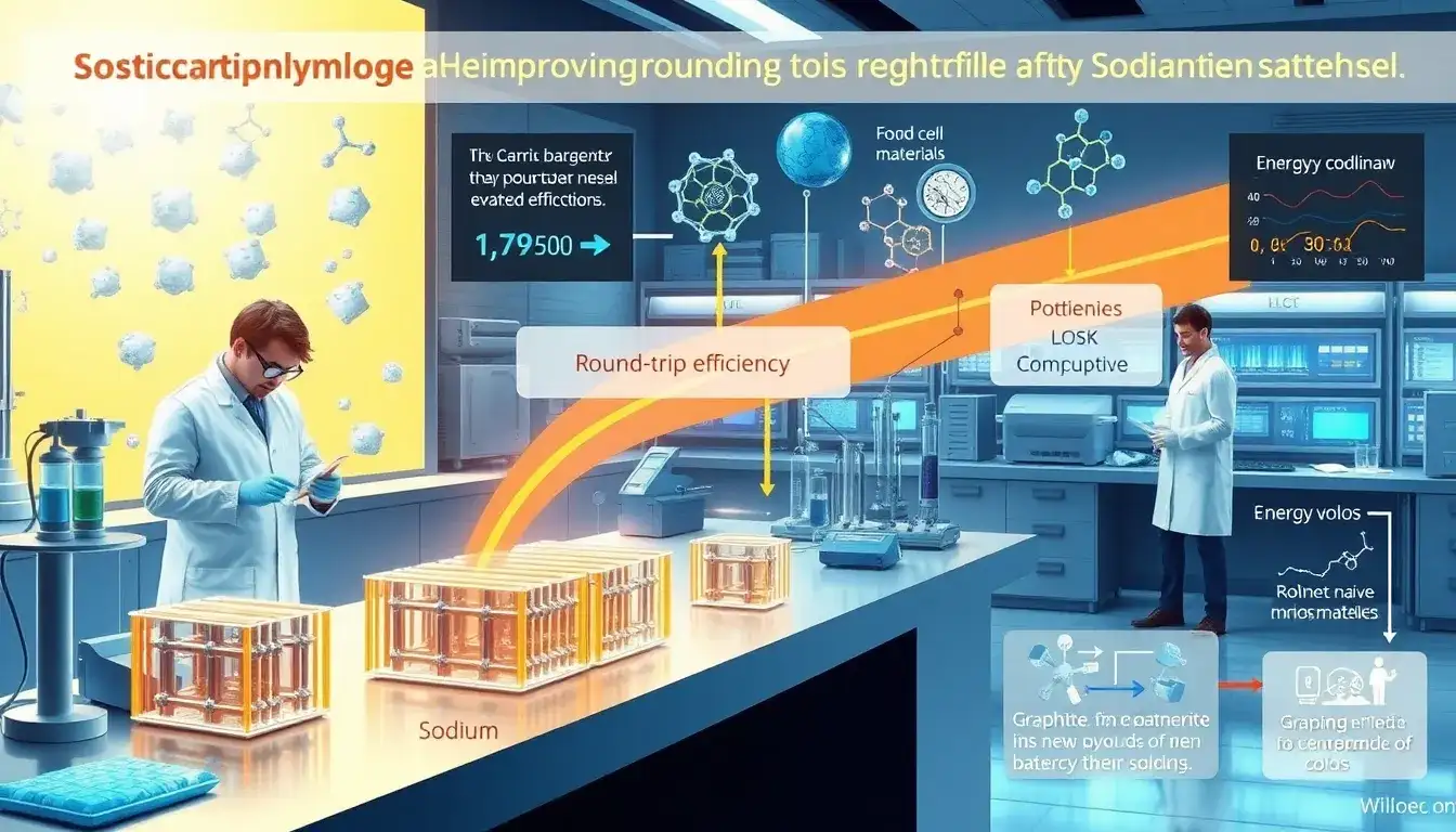 What are the main challenges in improving the round-trip efficiency of sodium-ion batteries
