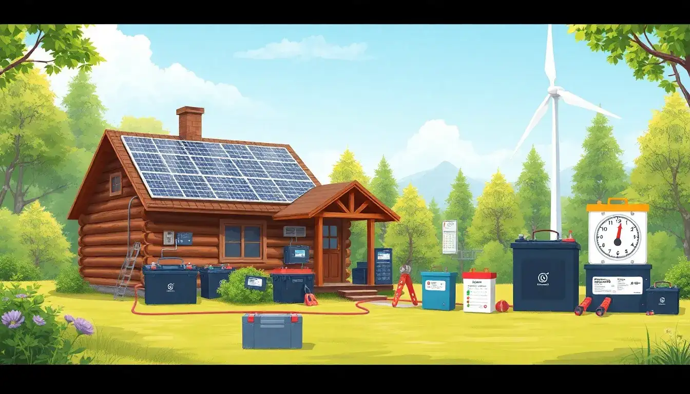 How often do batteries in off-grid systems need replacement or maintenance