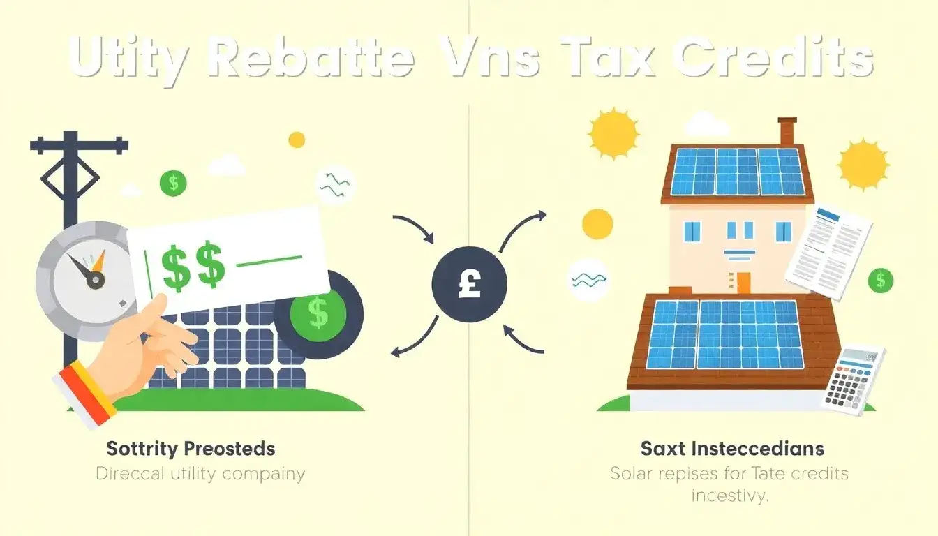 How do utility rebates differ from tax credits for solar installations