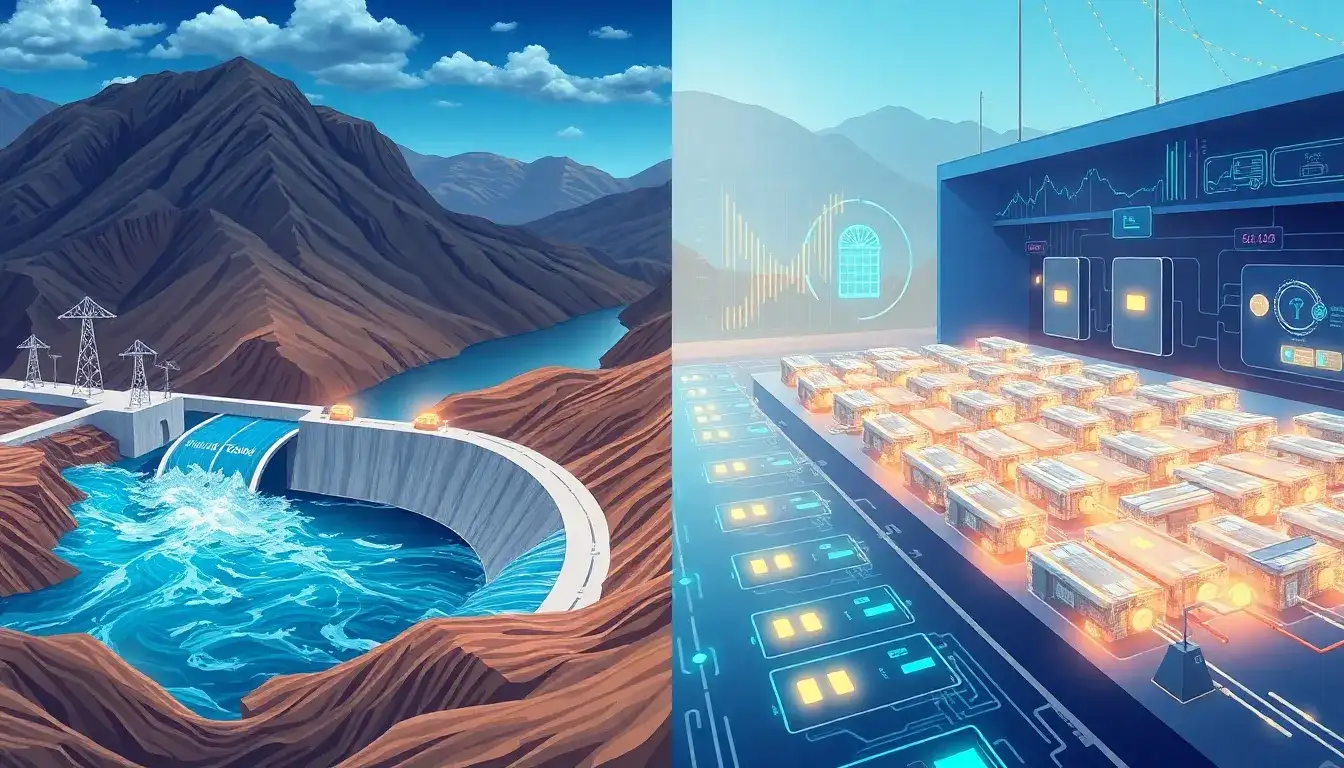 How does the efficiency of pumped hydro storage compare to lithium-ion batteries