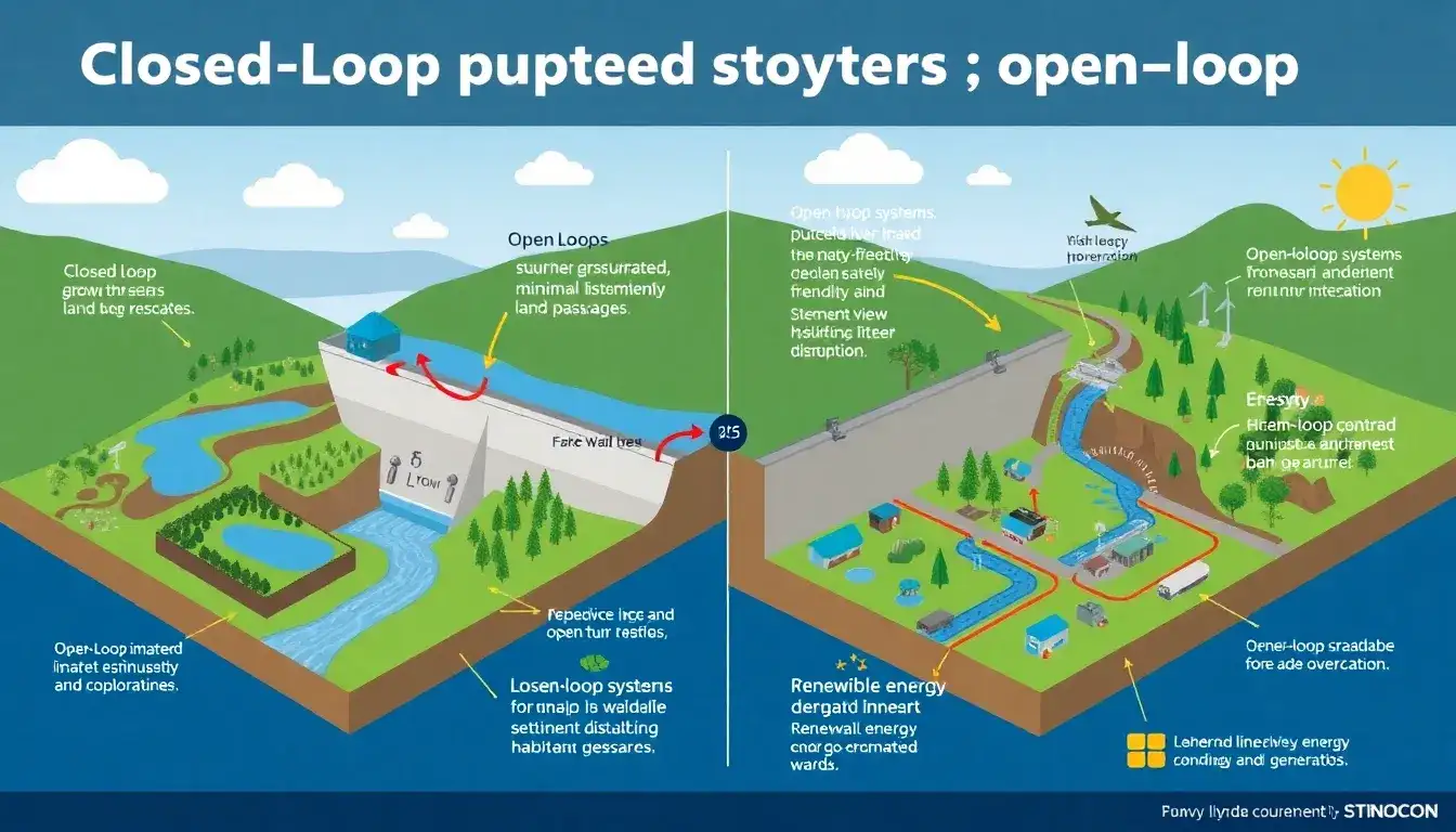 How do closed-loop pumped hydro storage systems minimize environmental impacts compared to open-loop systems