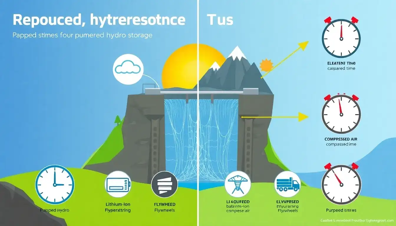 How does the response time of pumped hydro storage compare to other energy storage methods
