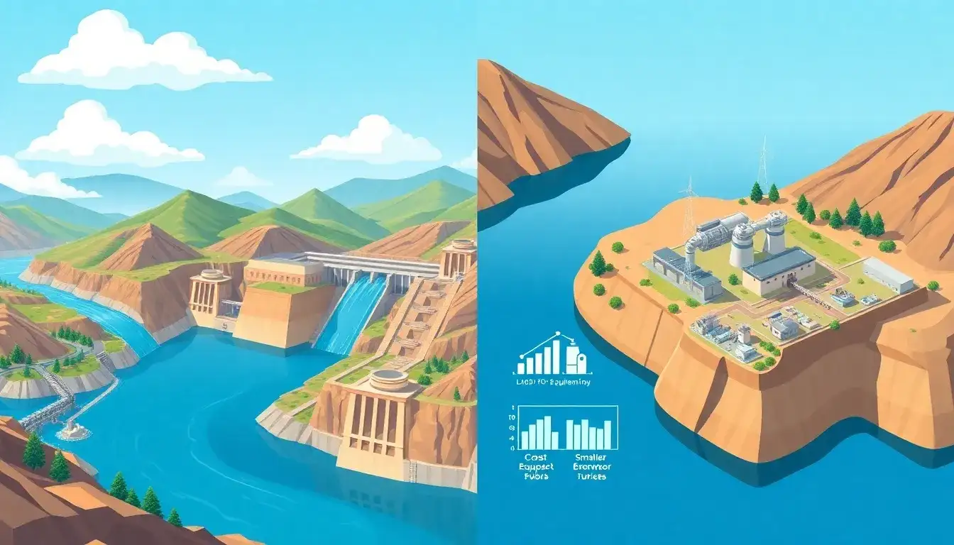 What are the main differences in costs between large and small pumped hydro storage projects