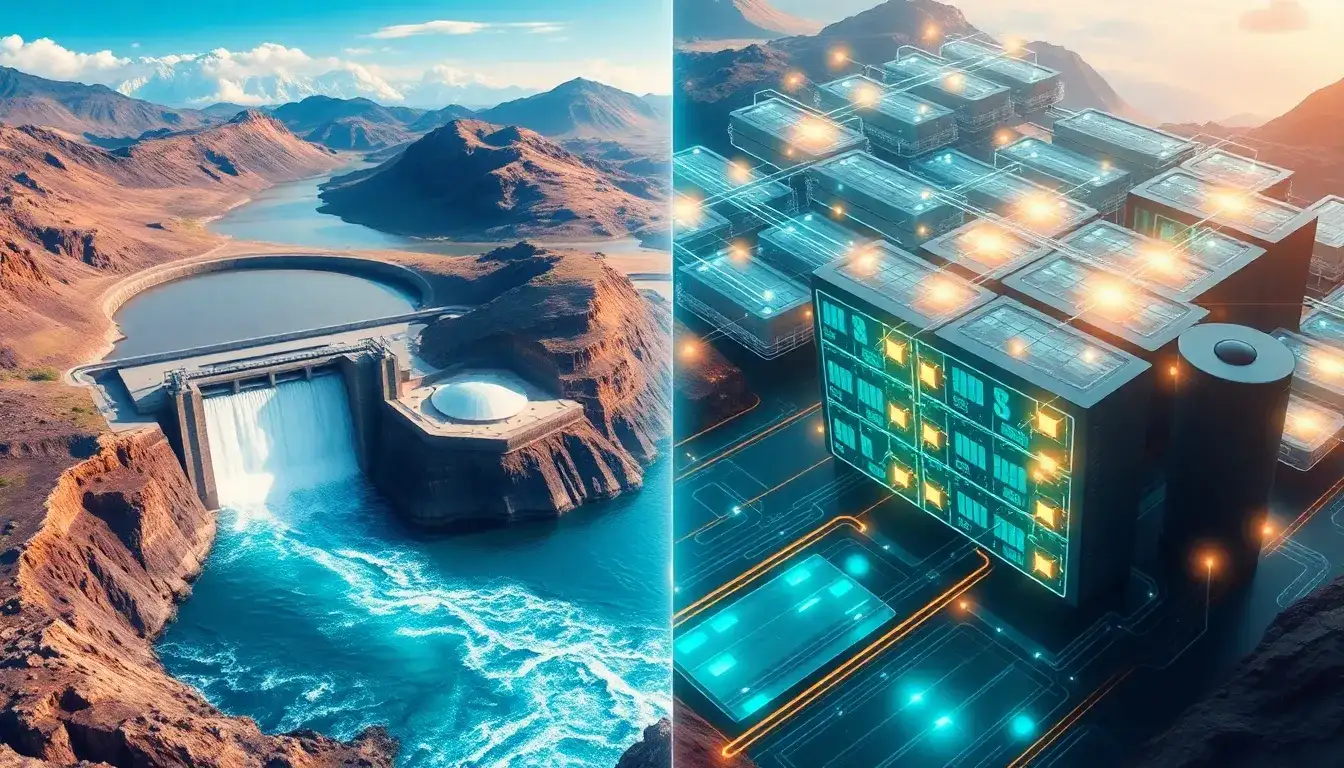 How does the efficiency of pumped hydro storage compare to battery storage