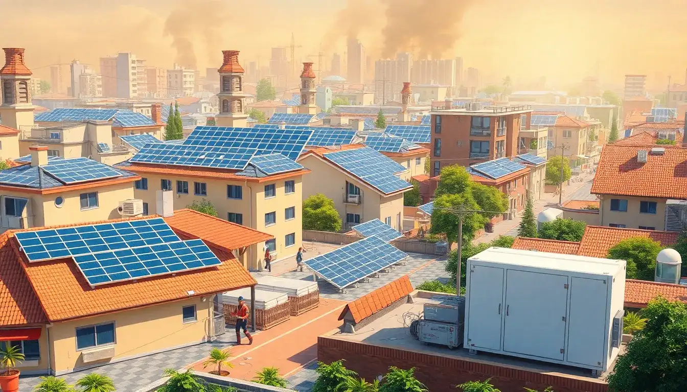 How do solar energy systems with battery storage contribute to reducing greenhouse gas emissions during disasters