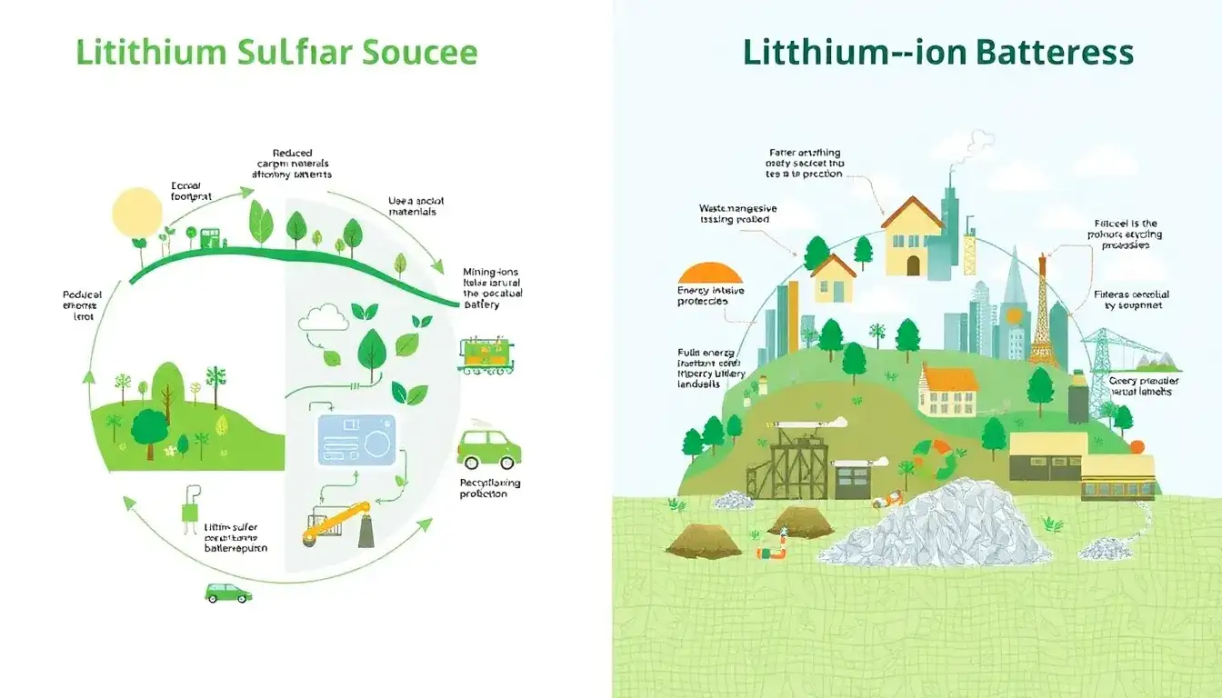 How does the environmental impact of lithium-sulfur batteries compare to lithium-ion batteries