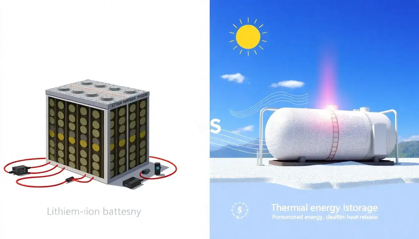What are the main advantages of thermal energy storage over lithium-ion batteries