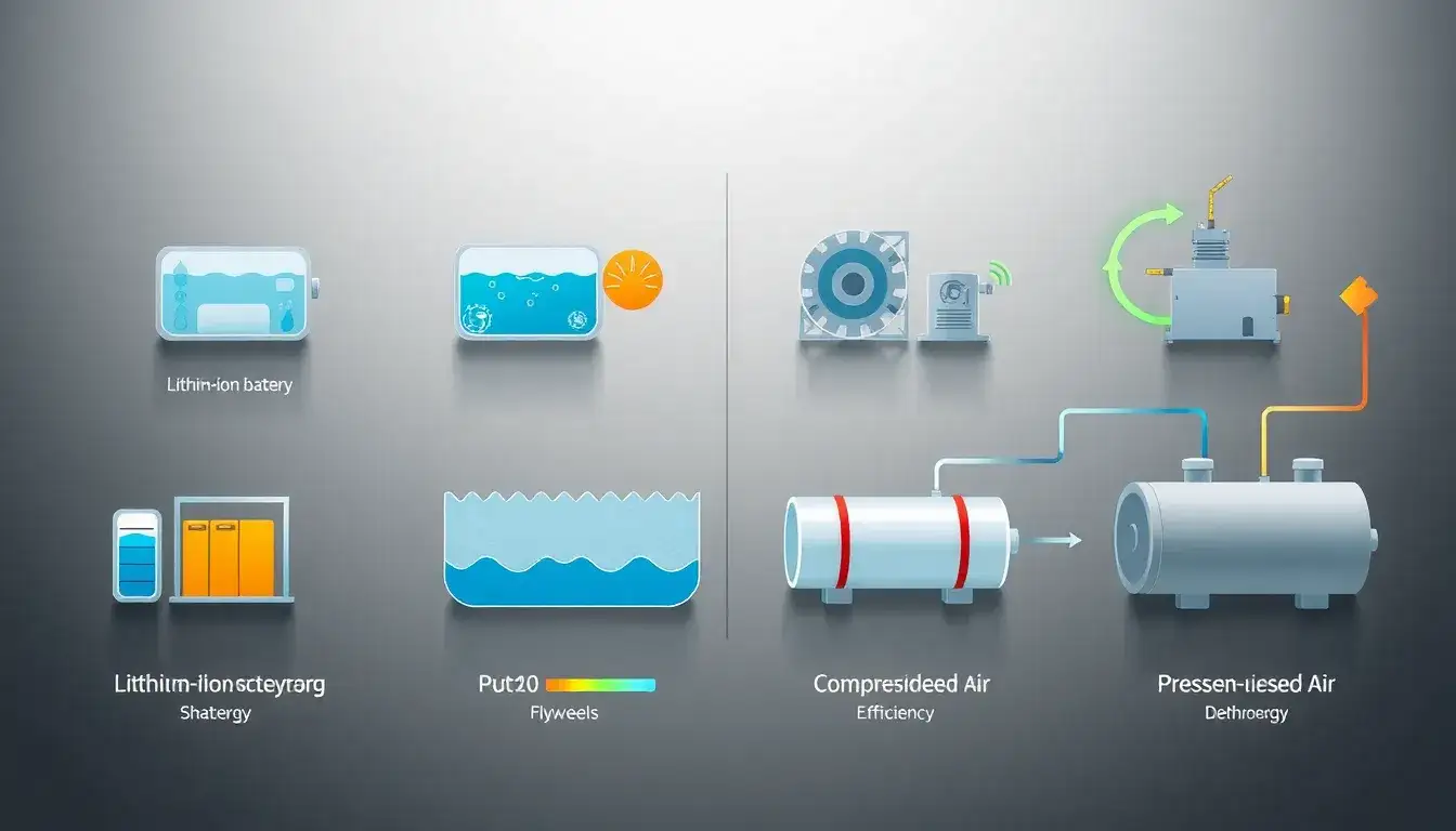 How do different types of energy storage technologies compare in terms of efficiency