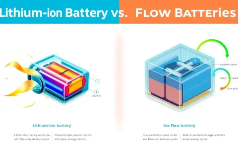How do lithium-ion batteries compare to flow batteries in terms of efficiency