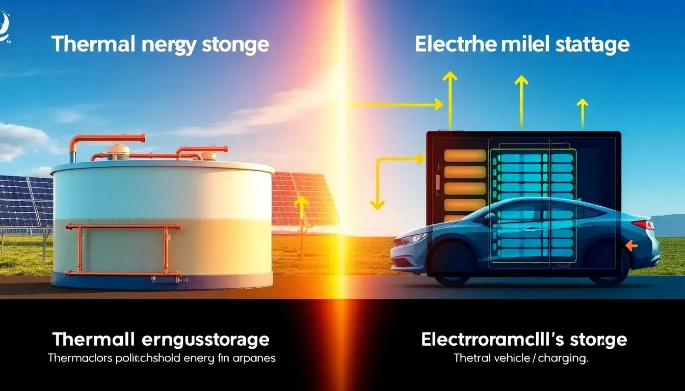 How does thermal energy storage differ from electrochemical storage in terms of application