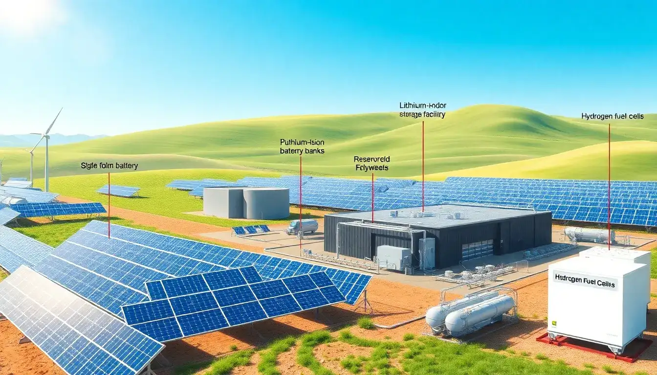 What types of energy storage technologies are most commonly used with solar power systems