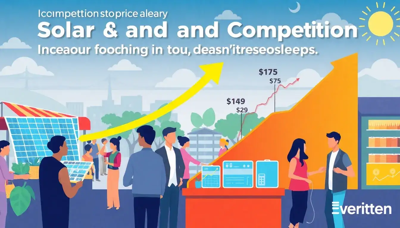 How does increased competition among vendors affect the pricing of solar and battery storage solutions