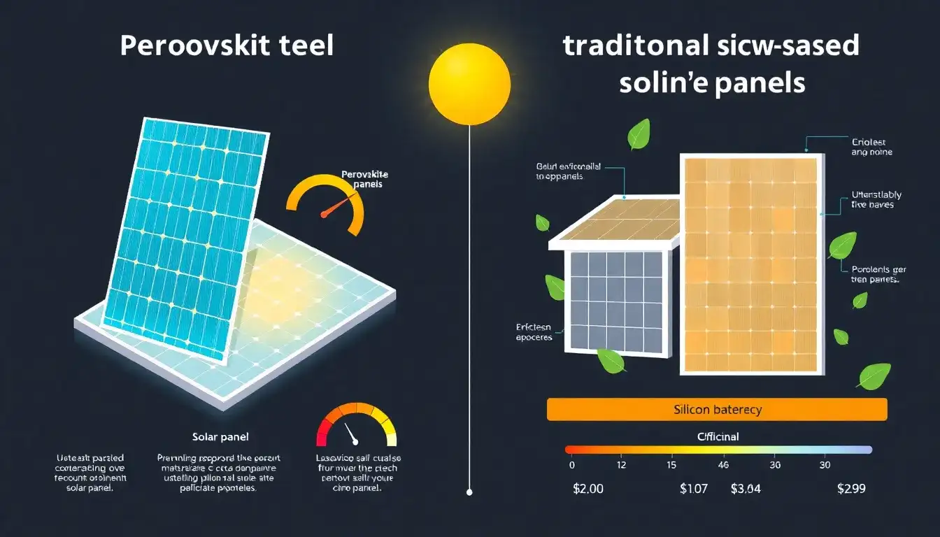 How do perovskite solar panels compare to traditional silicon-based panels in terms of efficiency and cost