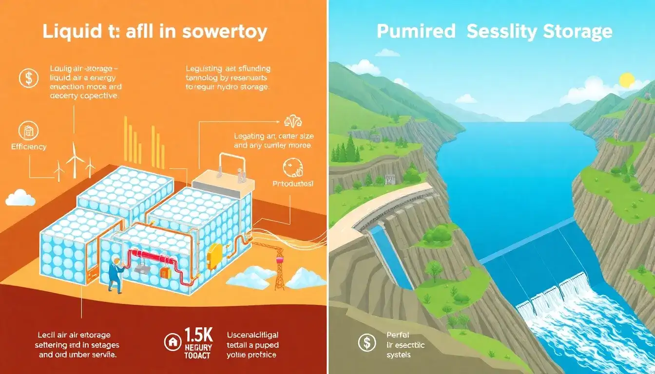 How does the cost of liquid air energy storage compare to pumped hydro storage