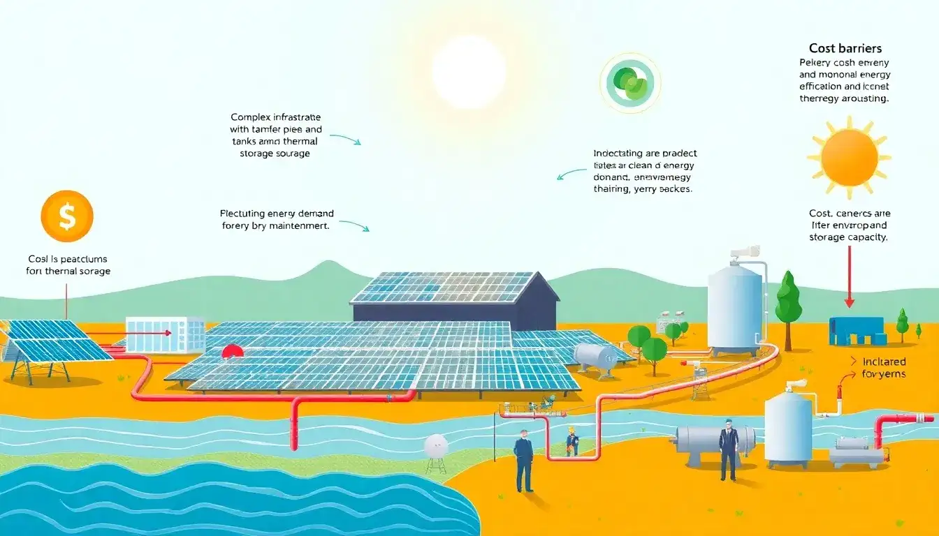 What are the main challenges in implementing thermal energy storage for solar power