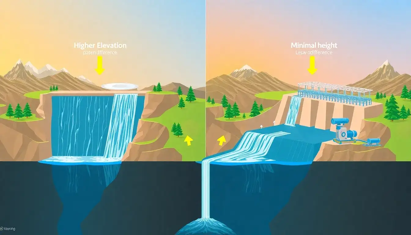How does the height difference between reservoirs impact the efficiency of pumped hydro storage