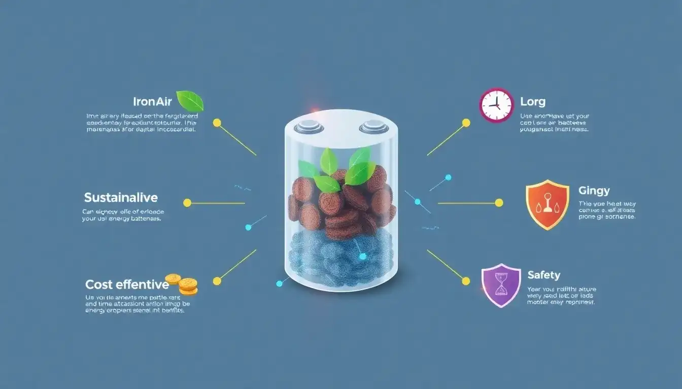 What are the main advantages of using iron-air batteries for energy storage