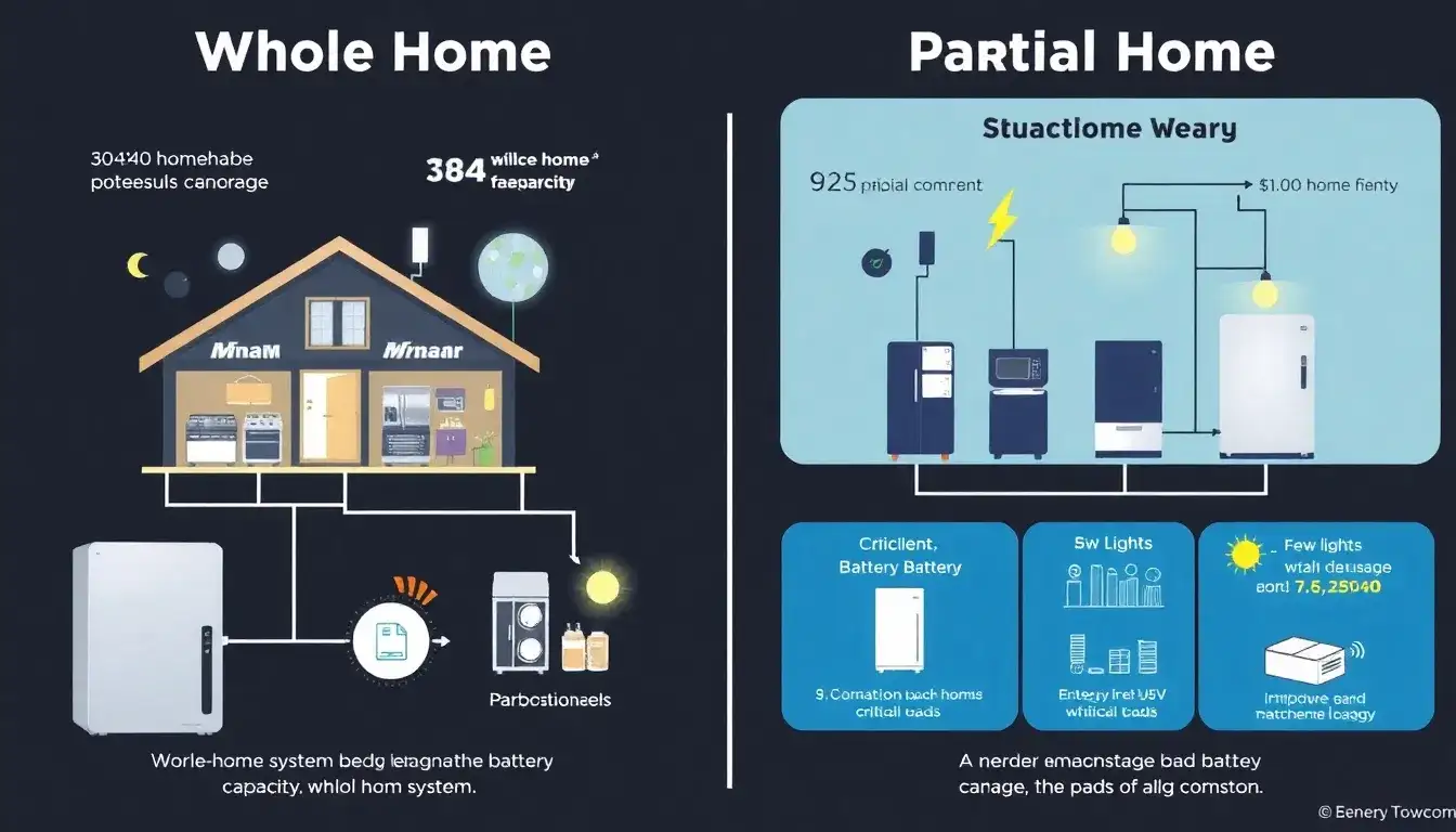 What are the main differences between whole-home and partial-home battery backup systems