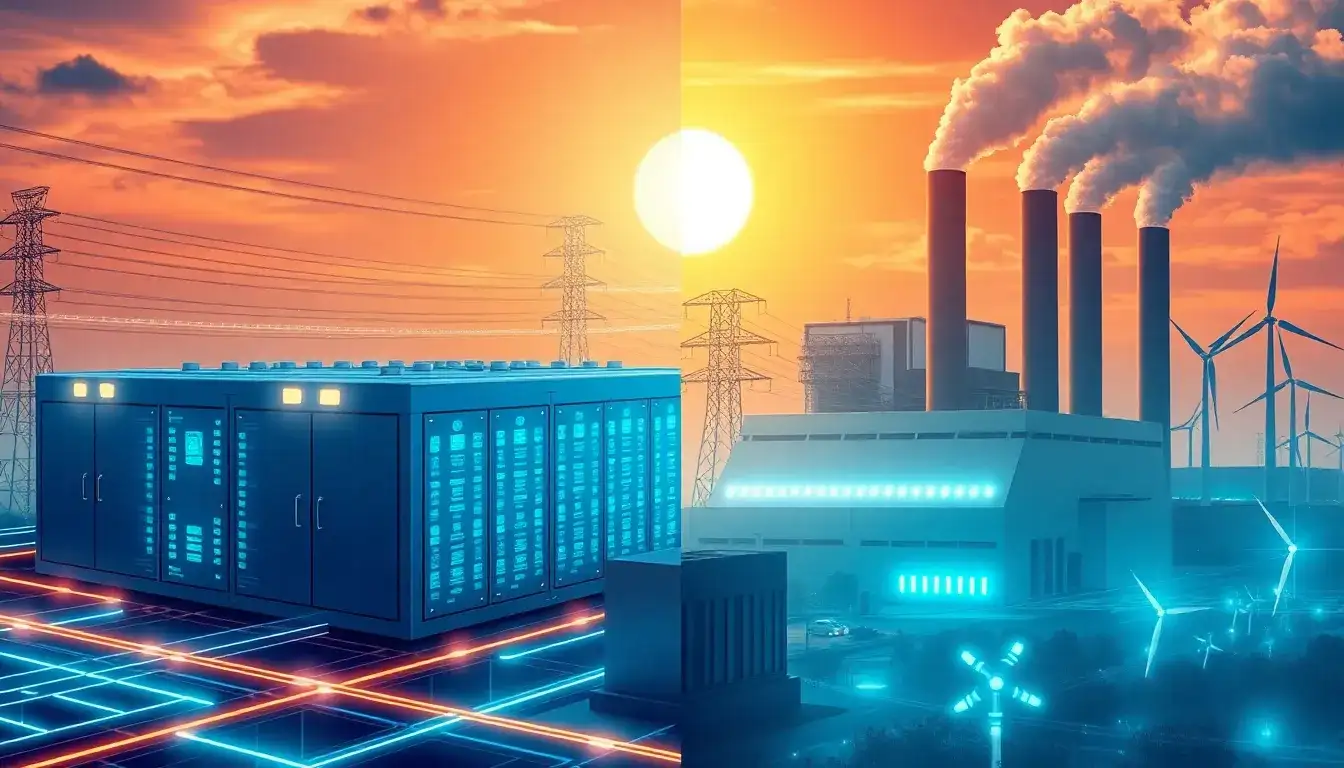 How do batteries compare to traditional power plants in terms of grid stability