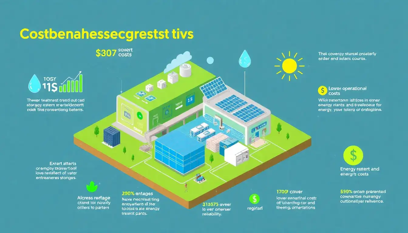 What are the cost benefits of using energy storage systems in water treatment plants