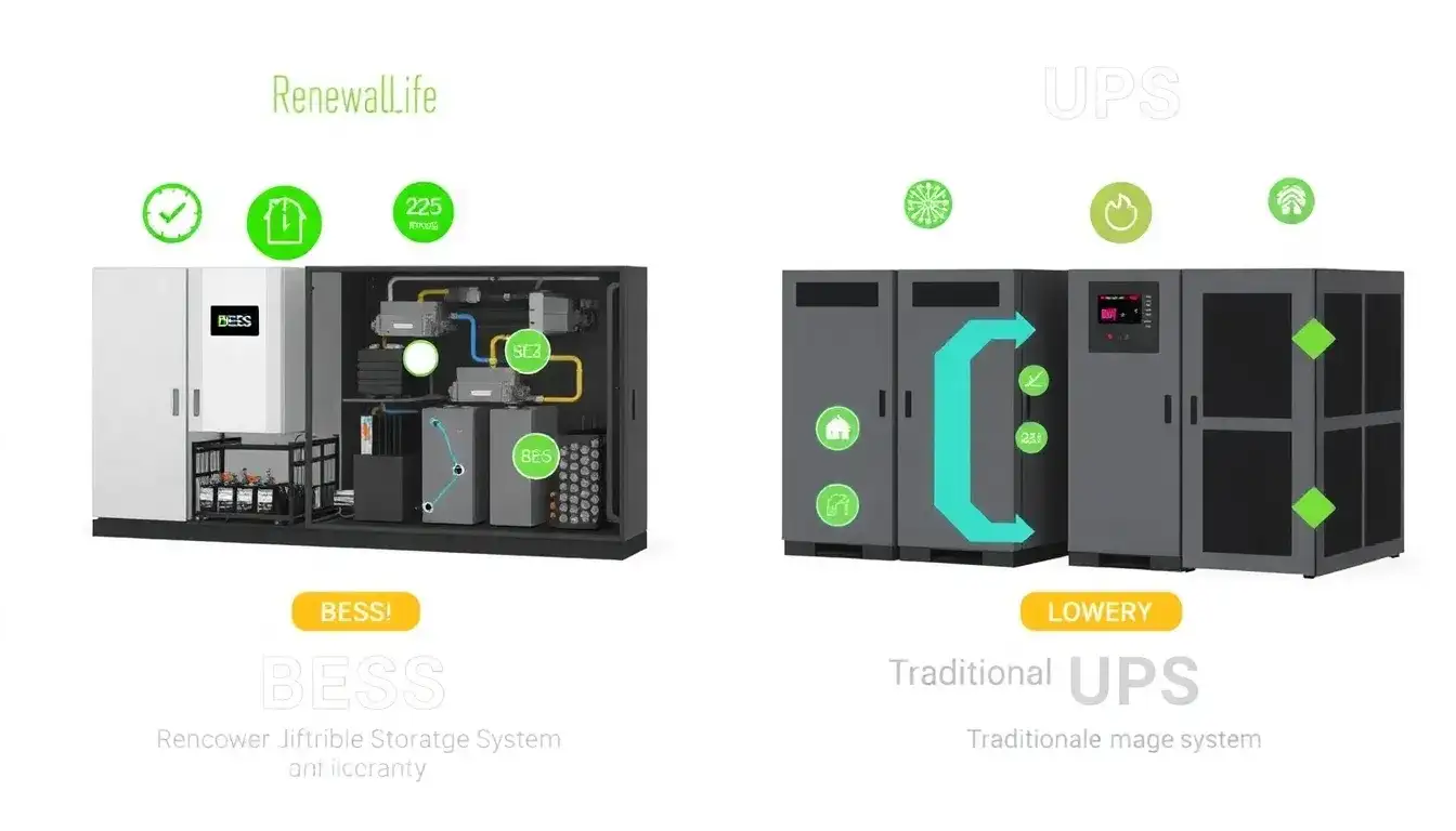 How do BESS systems compare to traditional UPS systems in terms of efficiency