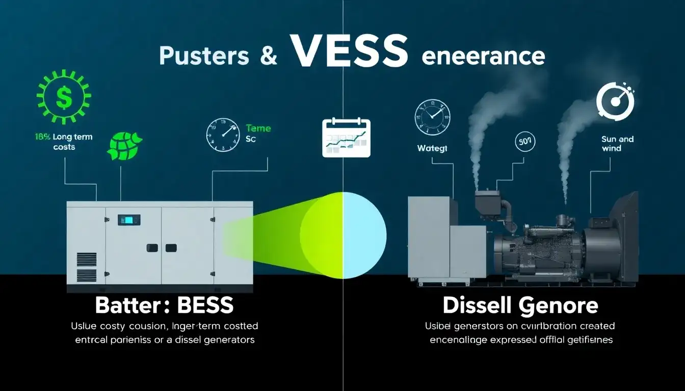 How does the cost of BESS systems compare to the cost of diesel generators for data centers