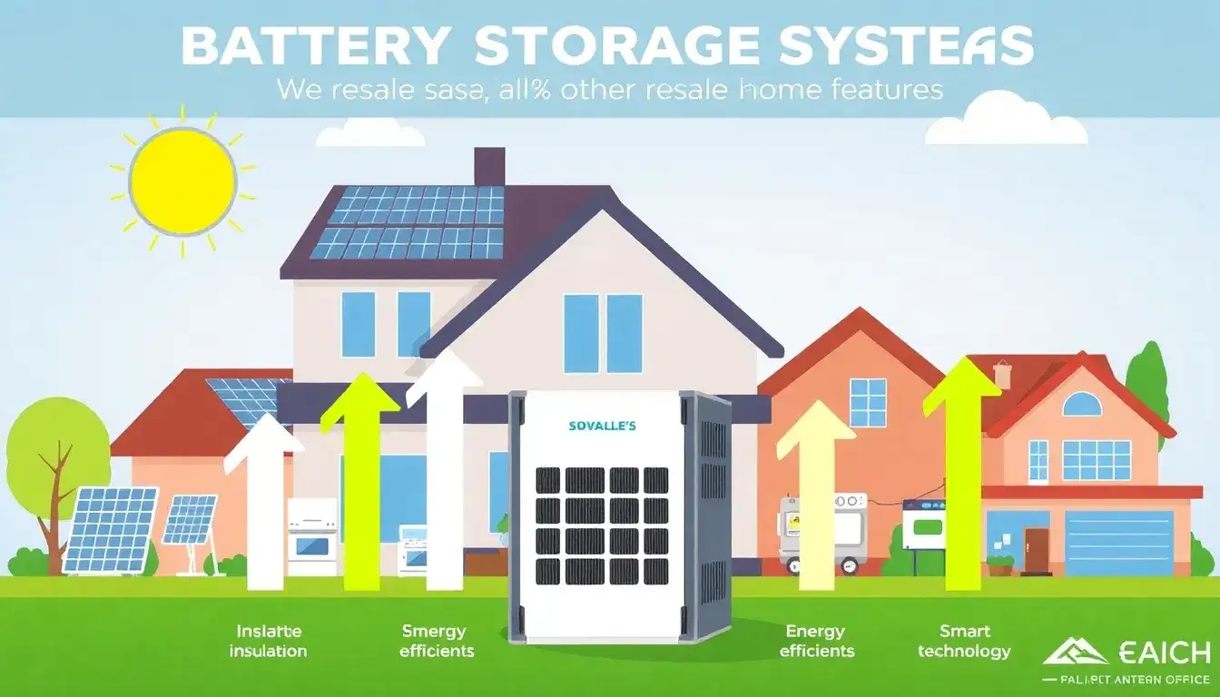 How do battery storage systems compare to other energy-efficient home features in terms of resale value