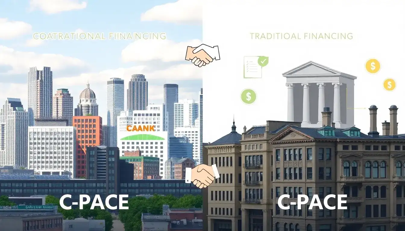 How does C-PACE financing compare to traditional financing for building retrofits