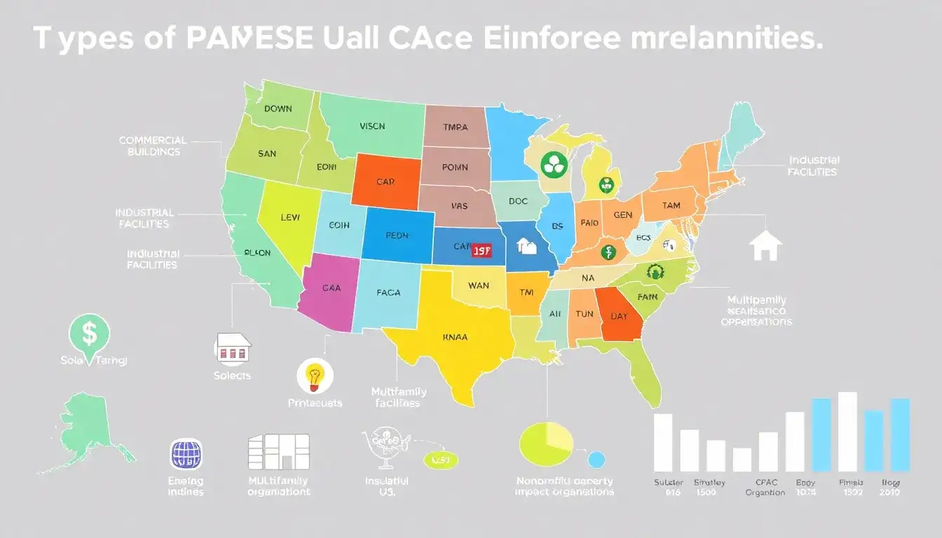 What types of properties are eligible for C-PACE financing in different states