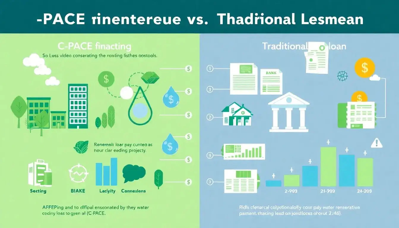 How do C-PACE financing terms compare to traditional loans for water conservation projects